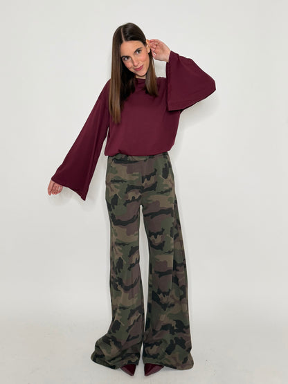 Pantalone palazzo camouflage in cotone