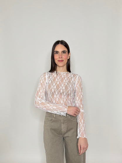 Maglia pizzo in misto cotone viscosa spring/summer Bianco
