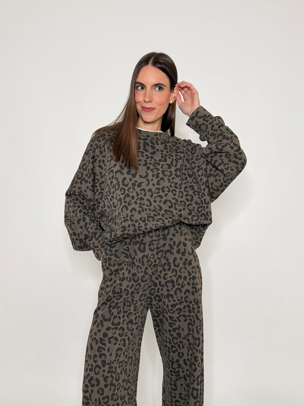 Felpa in cotone leopardato