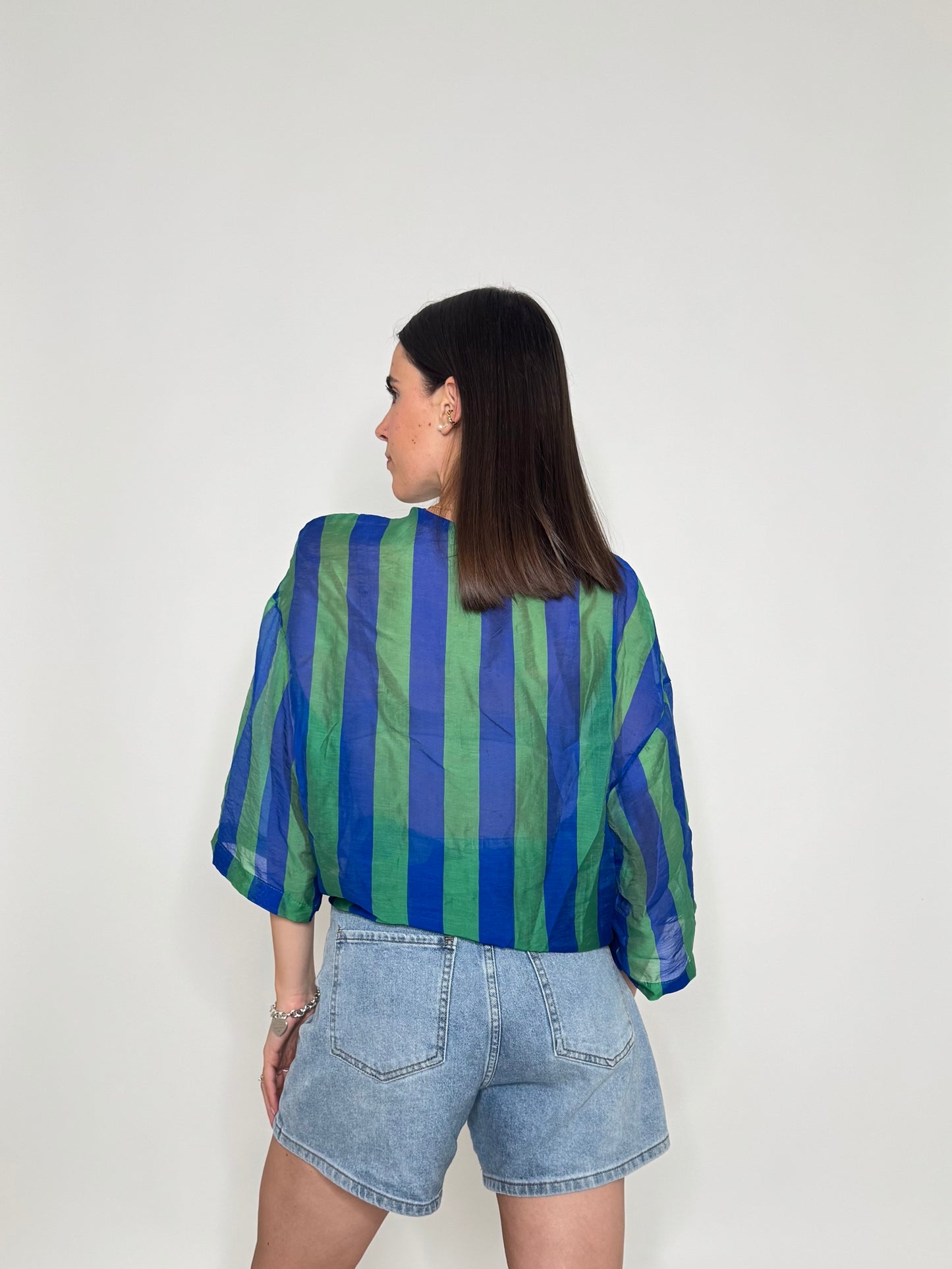 Camicia a righe in lyocell Blu/verde