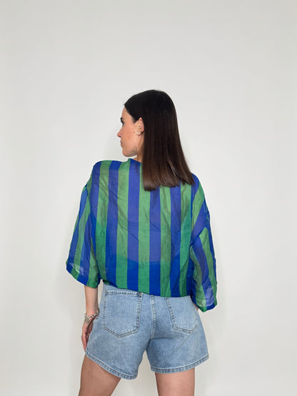 Camicia a righe in lyocell Blu/verde