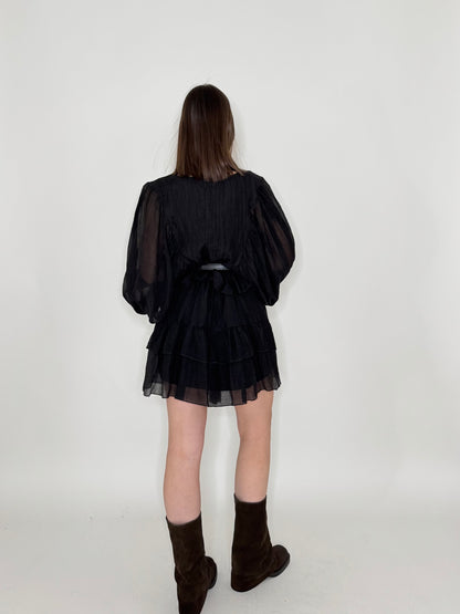 Abito mini in tencel effetto goffrato Nero