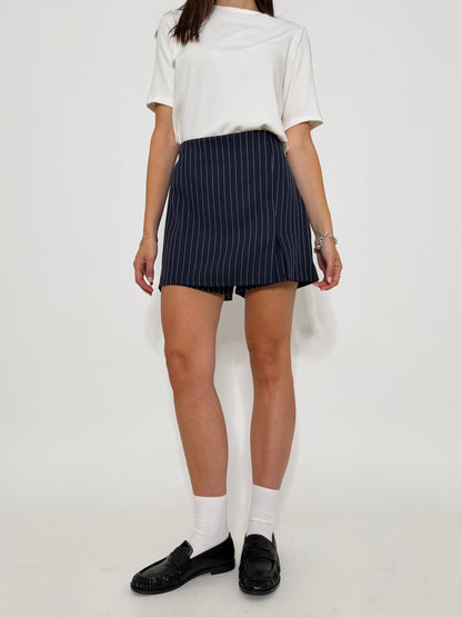 Gonna pantalone gessata blu