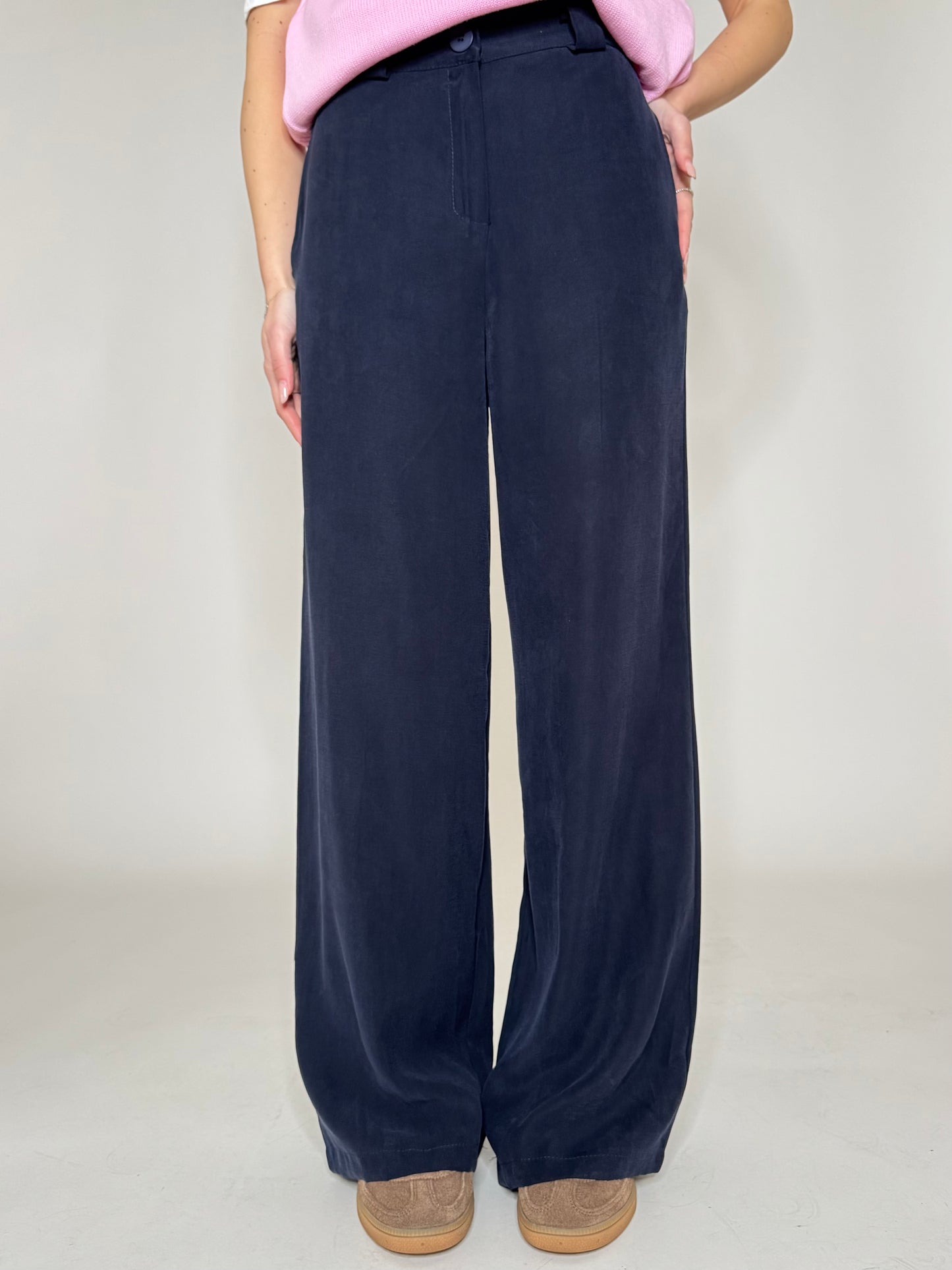 Pantalone taglio sartoriale tessuto viscosa manopesca Blu Navy