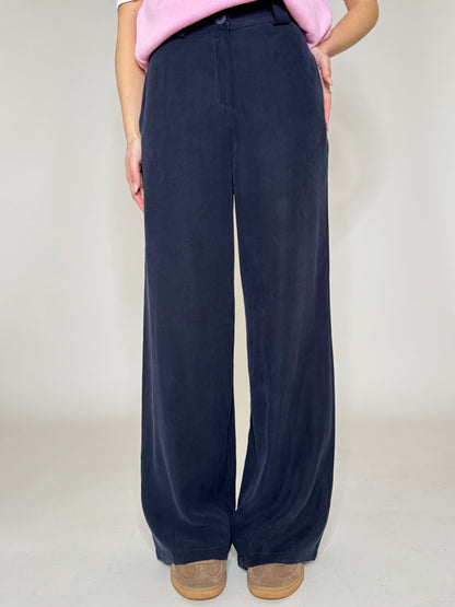 Pantalone taglio sartoriale tessuto viscosa manopesca Blu Navy