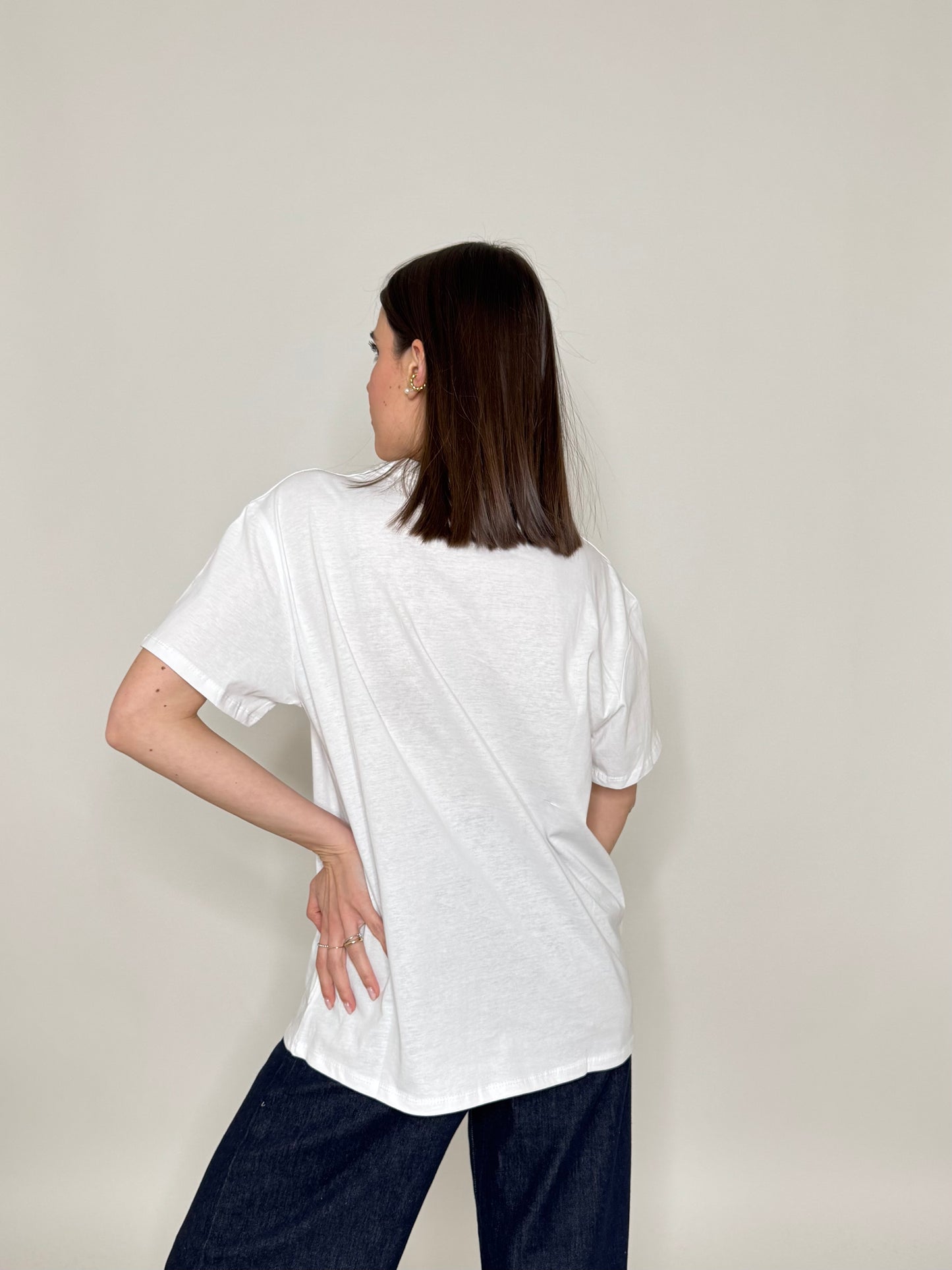 T-shirt in cotone tasca brillantini Rosa