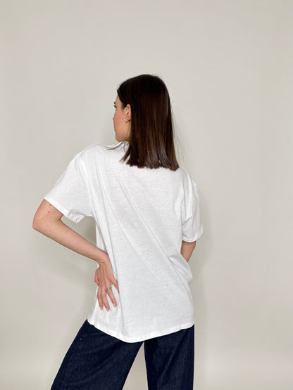 T-shirt in cotone tasca brillantini Rosa