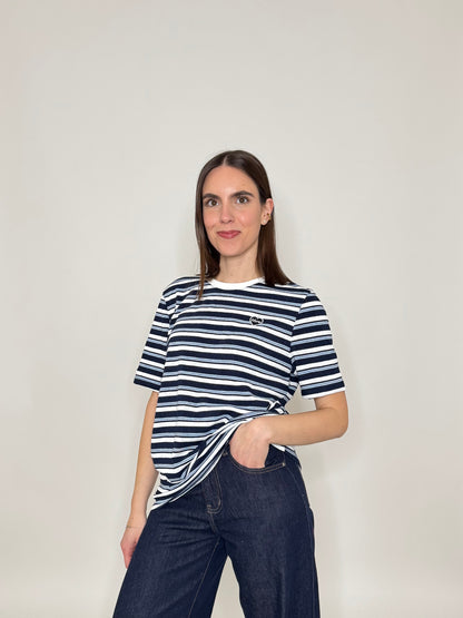 T-shirt righe light cotton con cuore Blu Navy