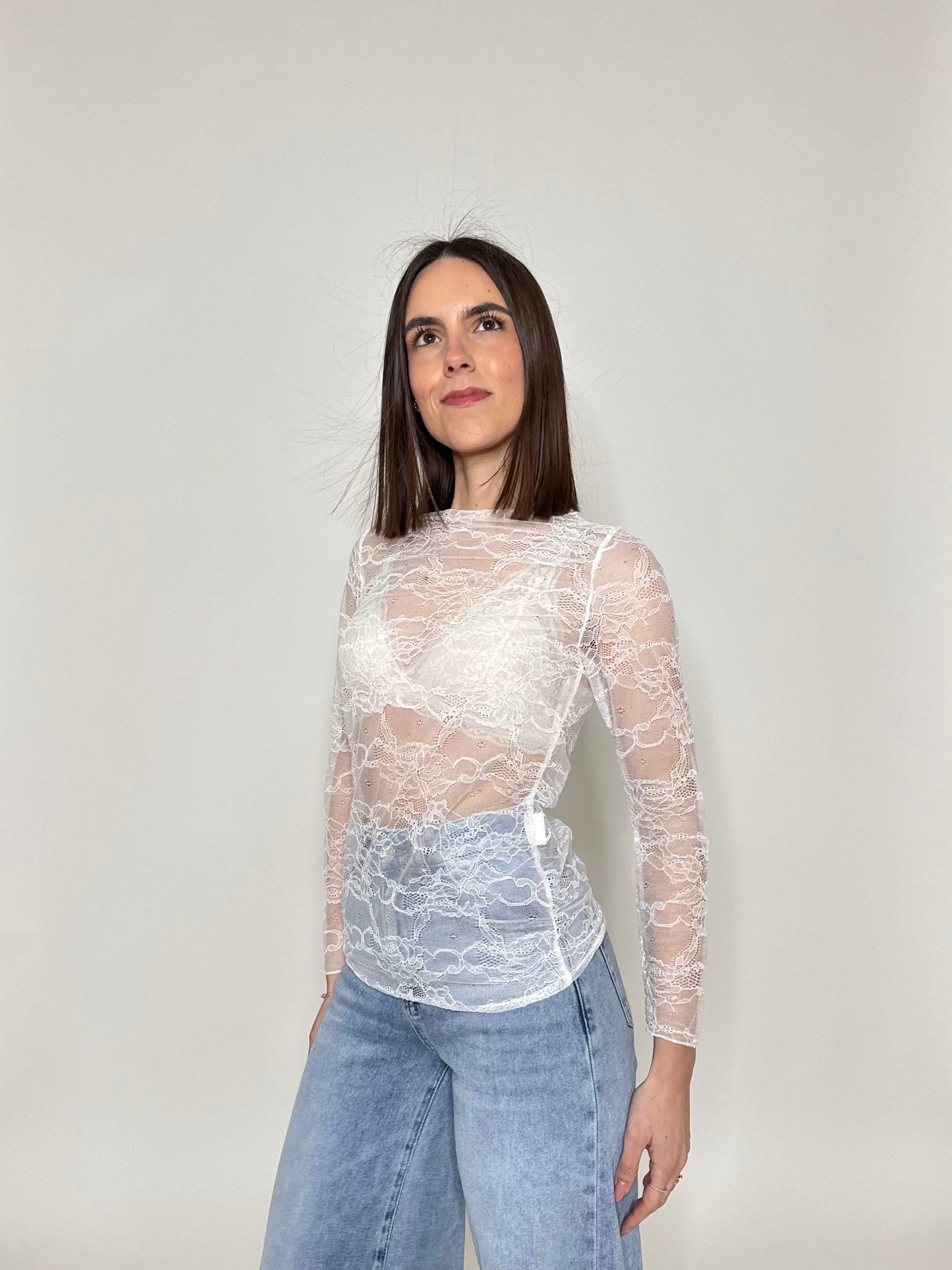 Maglia girocollo light pizzo bianco