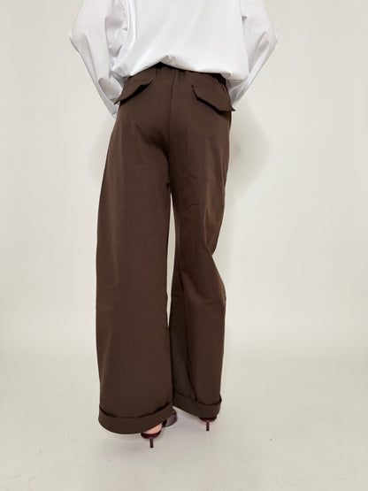 Pantalone cargo wide leg cioccolato