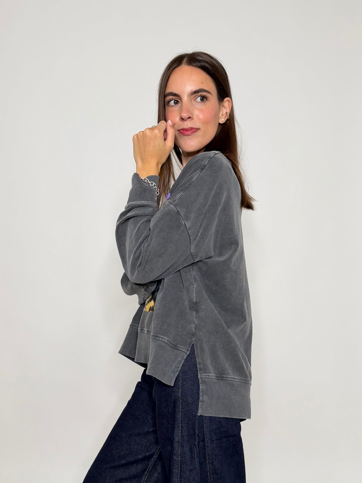Felpa in Cotone con stampa base lilla grigio mélange