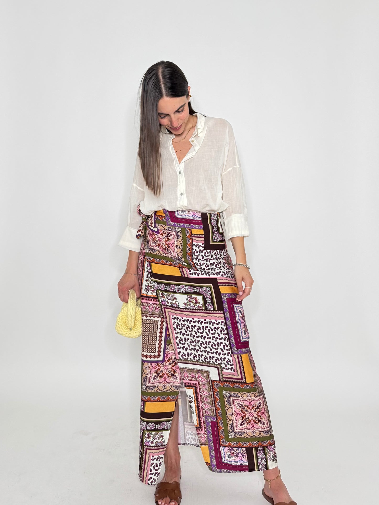 Gonna pareo in fresca viscosa fantasia foulard multicolor