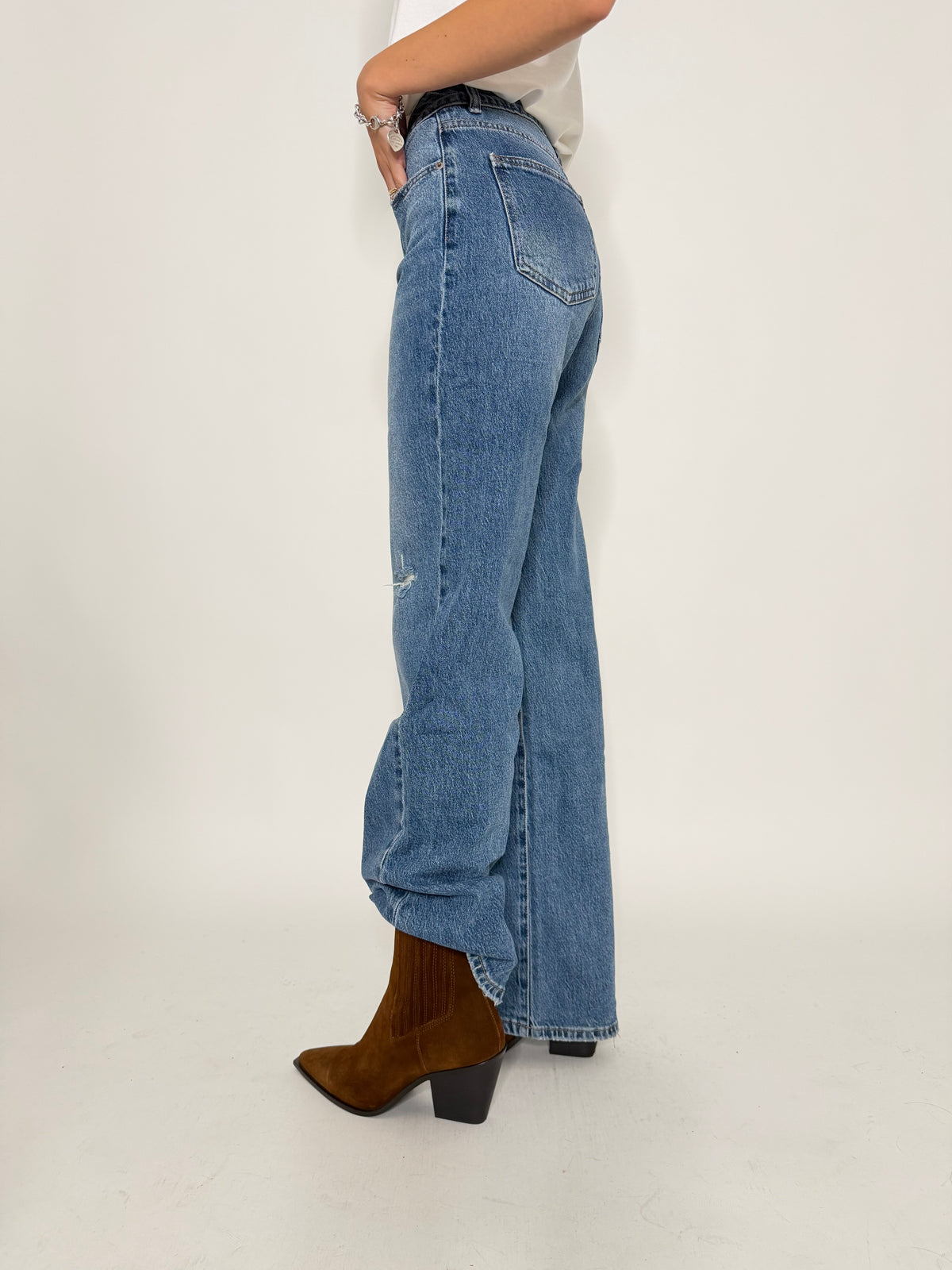 Jeans Straight Wide Leg in Denim Blu
