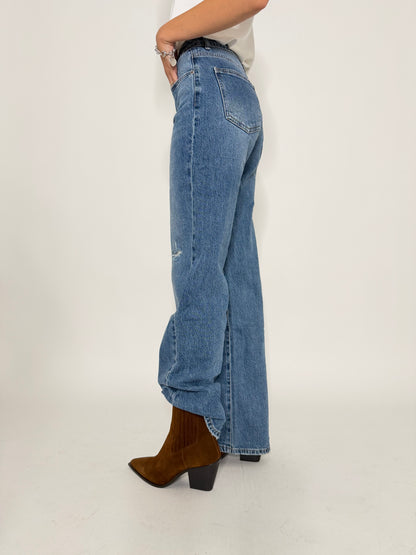 Jeans Straight Wide Leg in Denim Blu