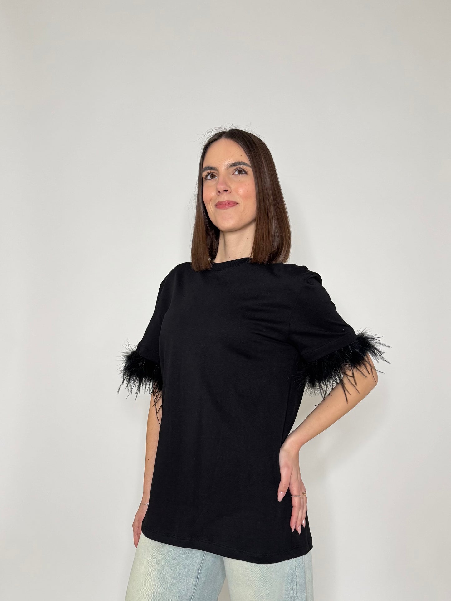 T-shirt in 100% cotone piume Nero - Lumina