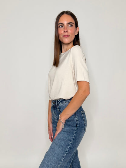 Maglia girocollo basic in viscosa e cotone beige