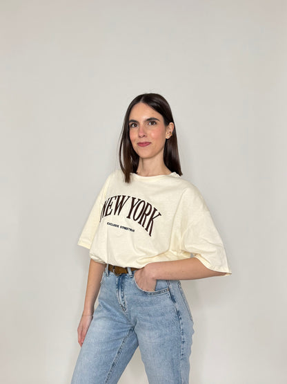 T-shirt in cotone "New York" Giallo pulcino