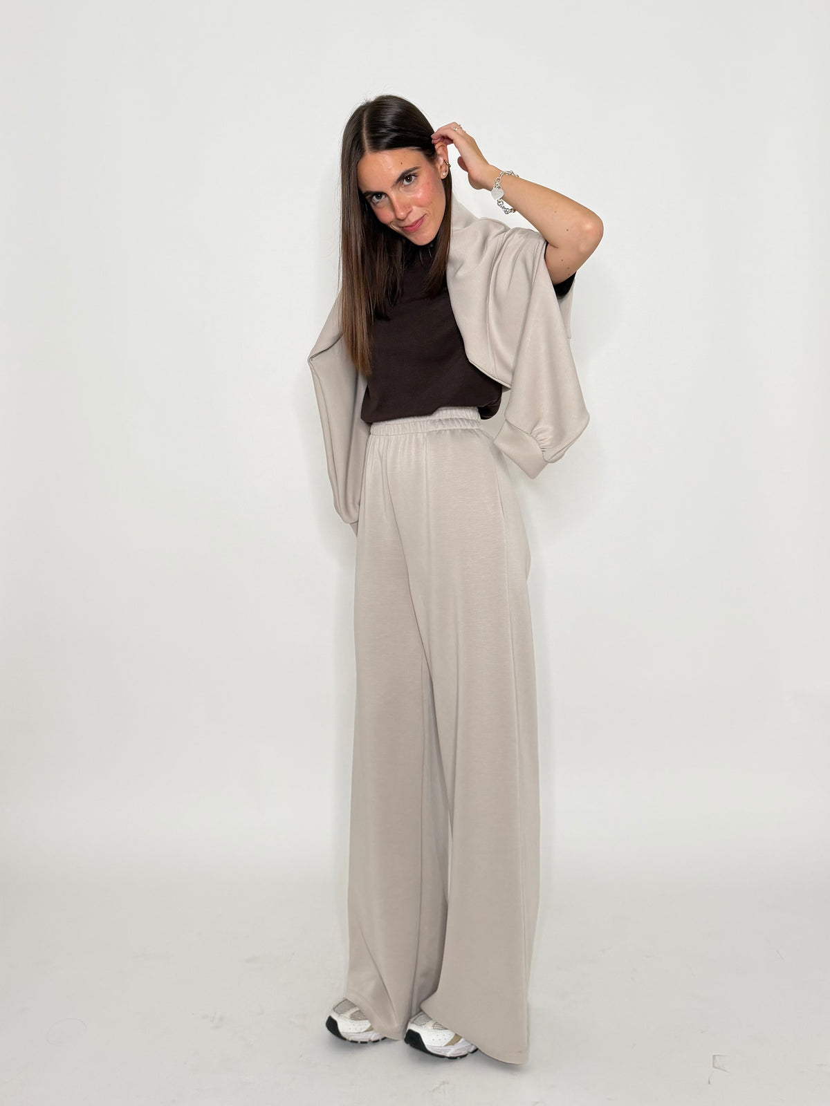 Pantalone palazzo relax fit in viscosa beige