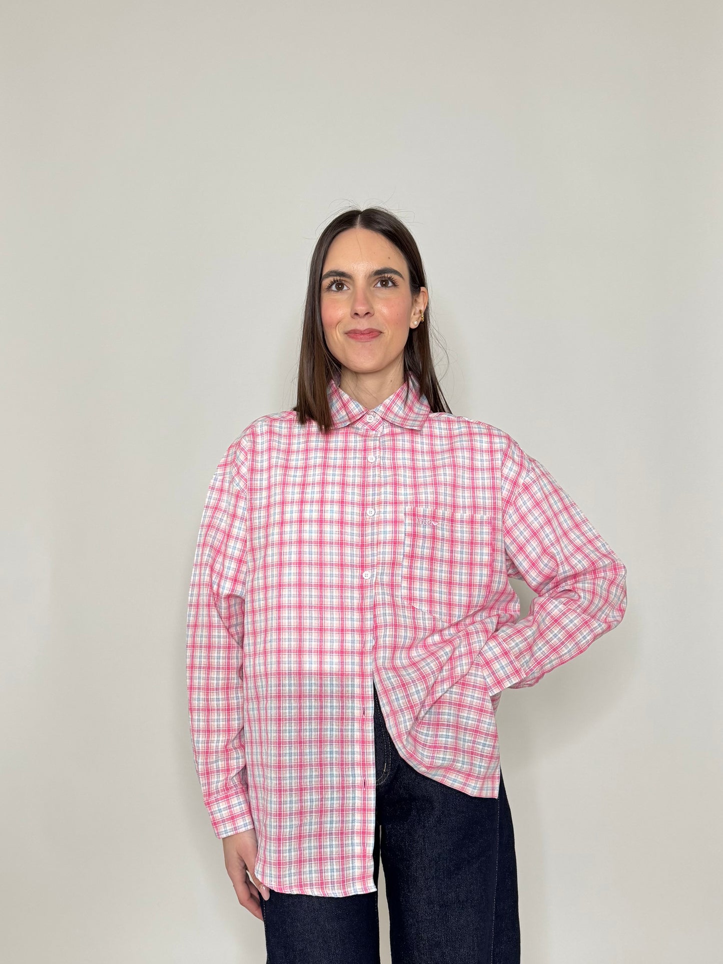 Camicia in cotone a quadri Rosa