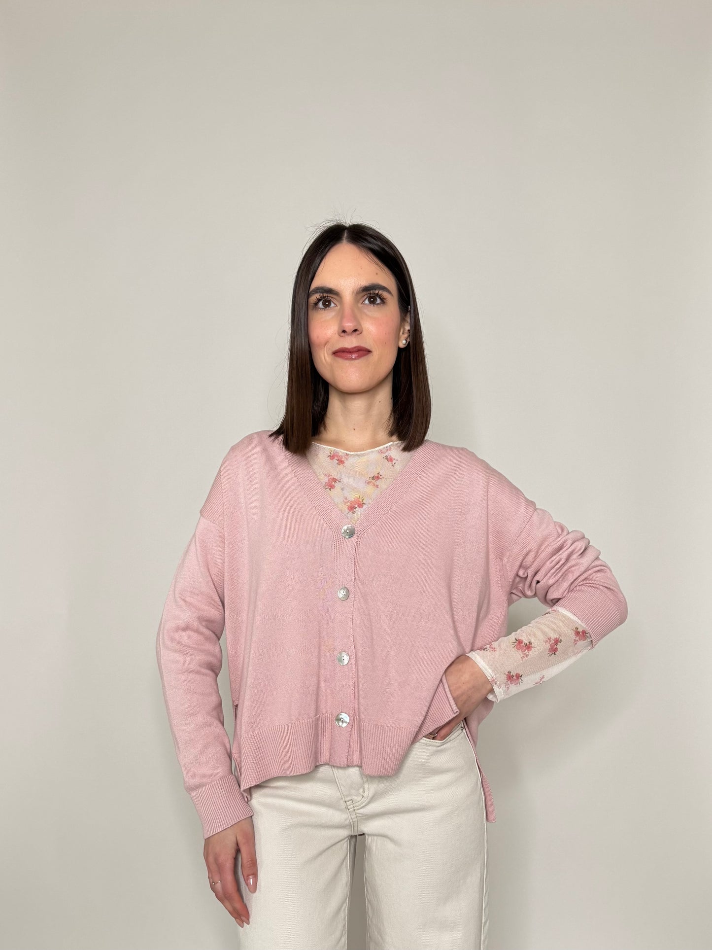 Cardigan in 100% cotone scatoletta Rosa Antico