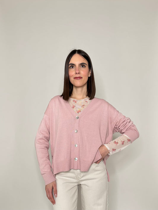 Cardigan in 100% cotone scatoletta Rosa Antico
