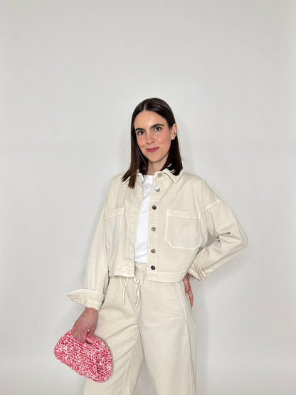 Giacca jeans Spring in cotone Crema