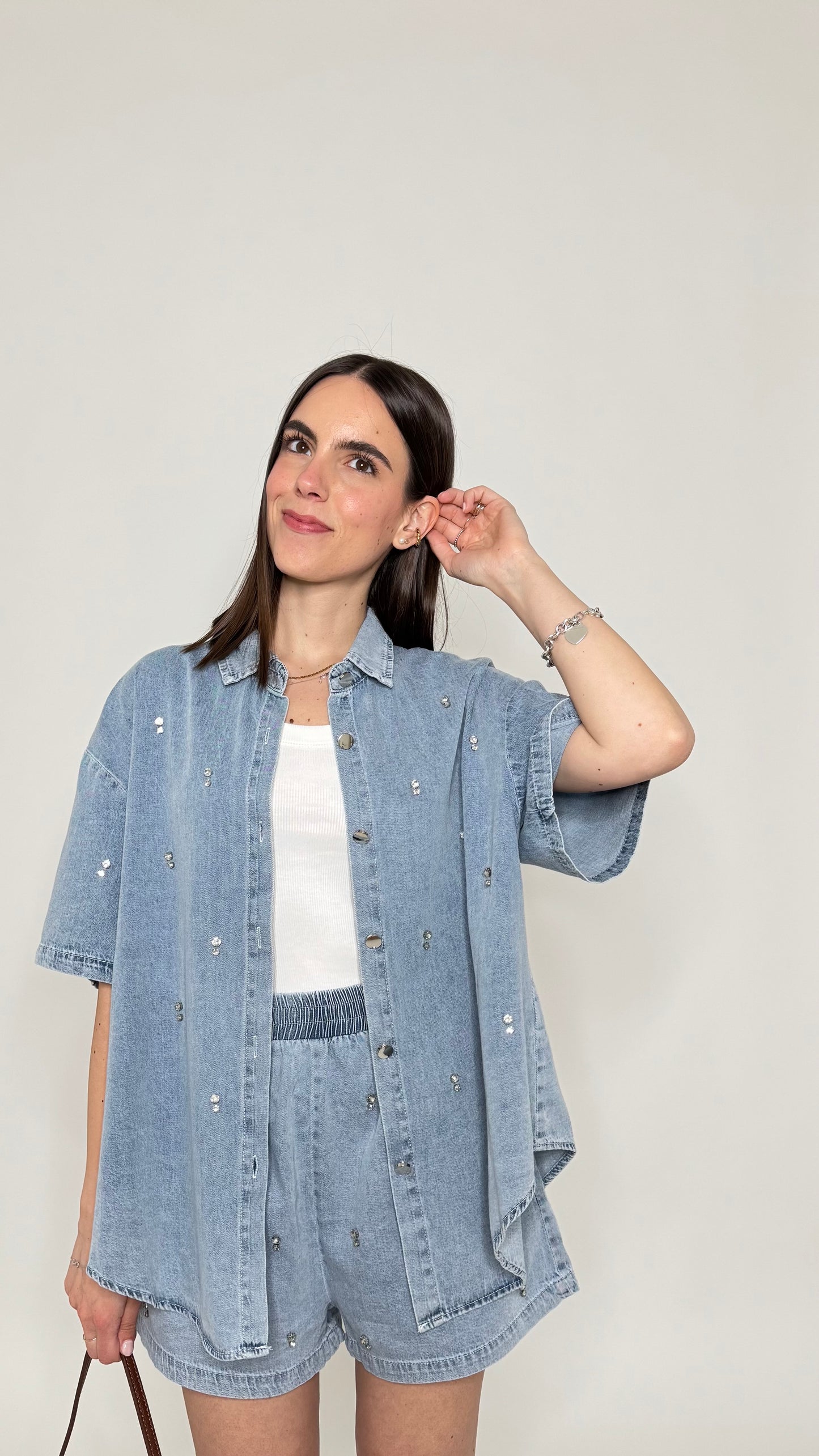 Completo denim in cotone con caboshon