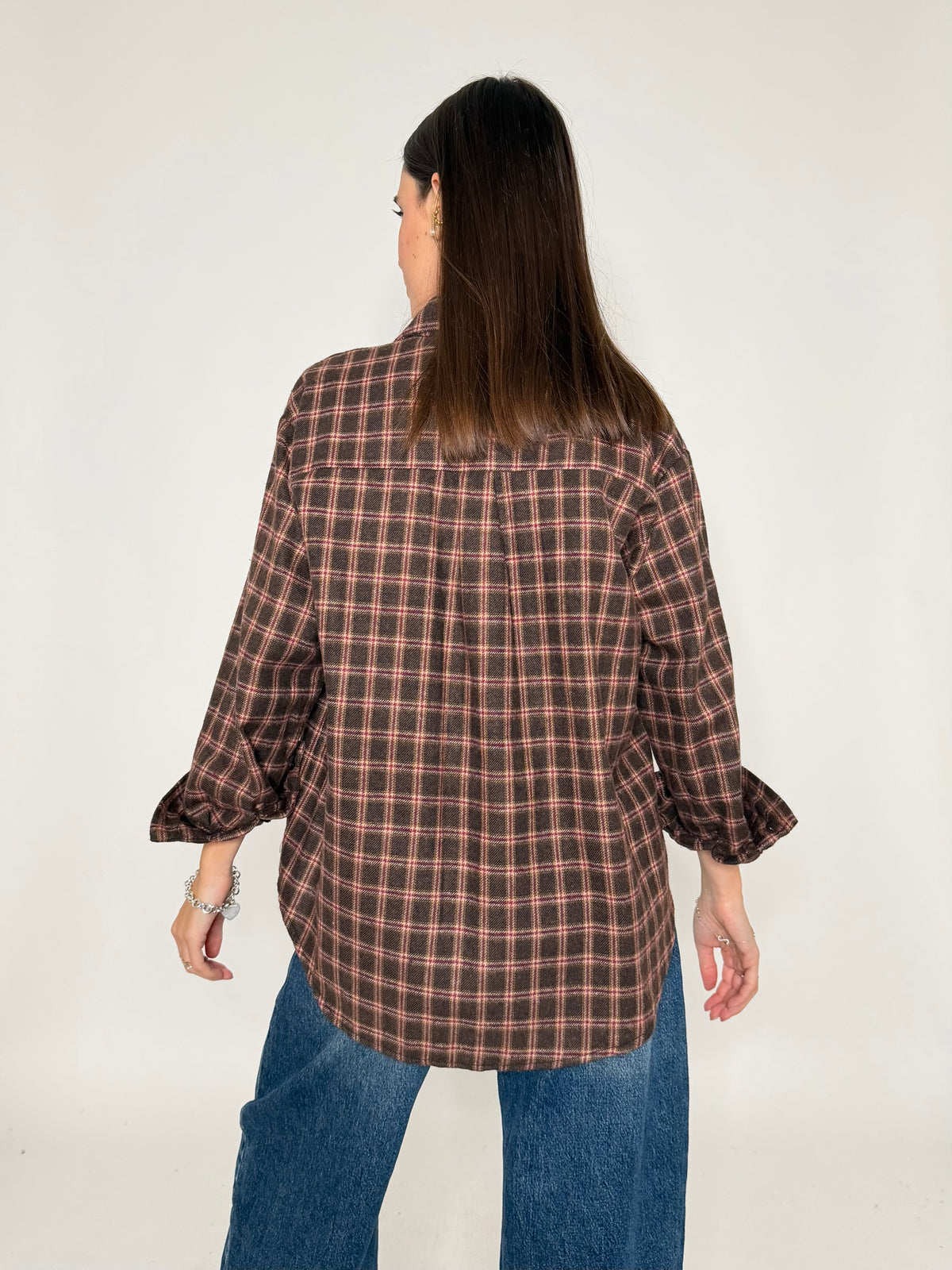 Camicia check vienna in cotone cioccolato/bordeaux