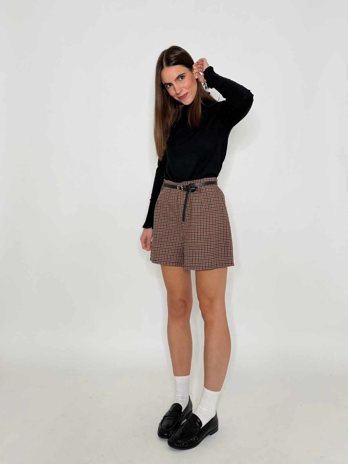 Shorts pied de poule bordeaux