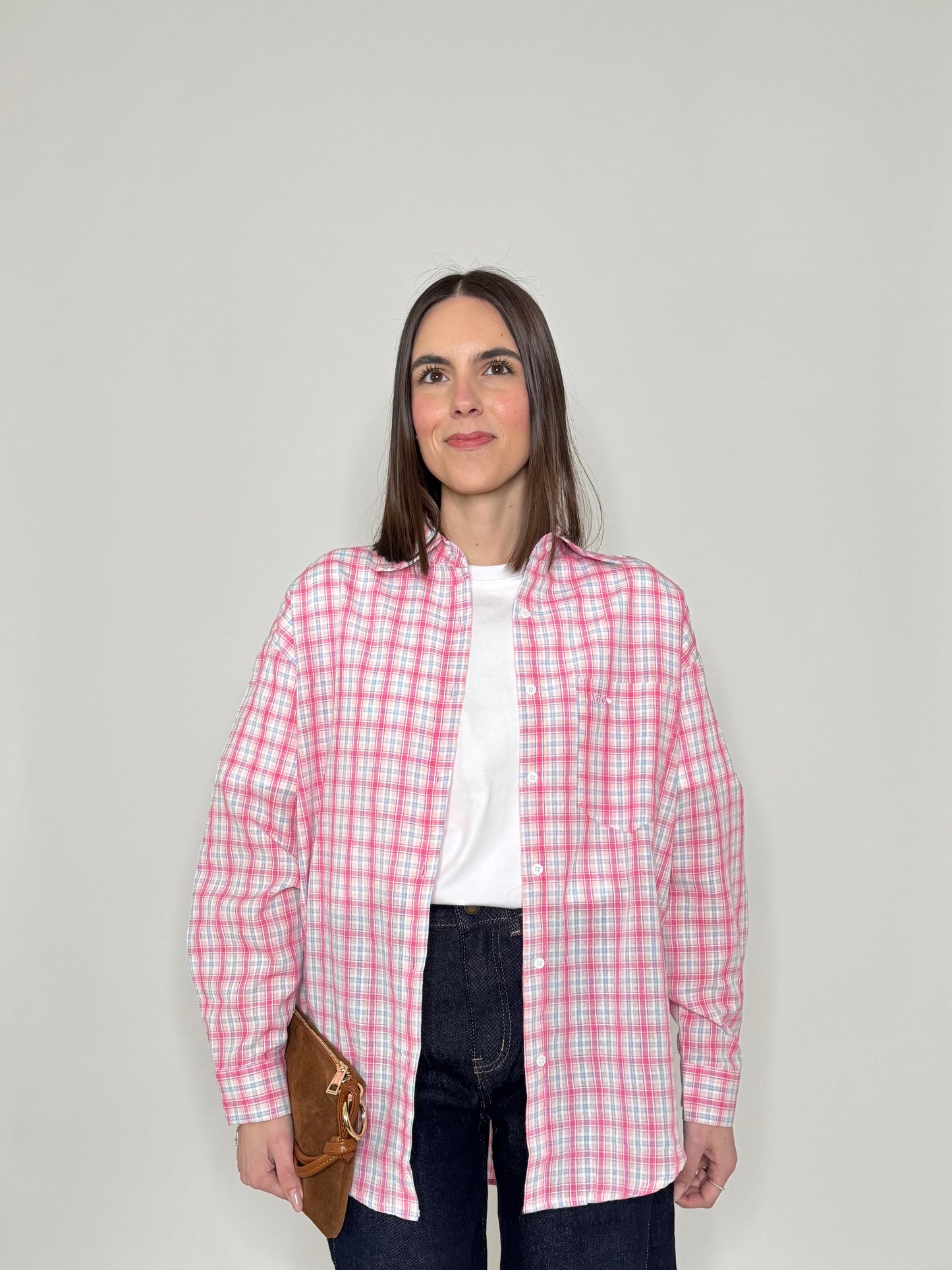 Camicia in cotone a quadri Rosa