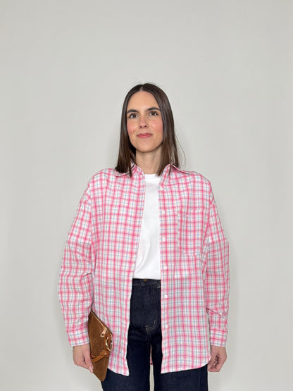 Camicia in cotone a quadri Rosa