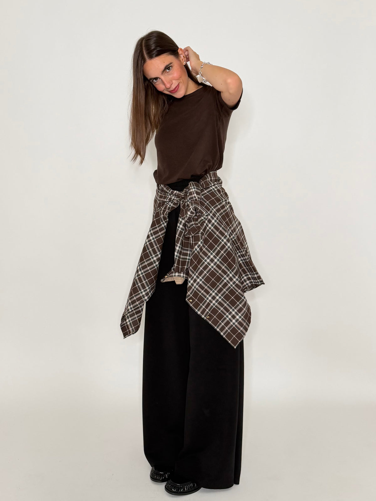 Pantalone palazzo relax fit in viscosa nero