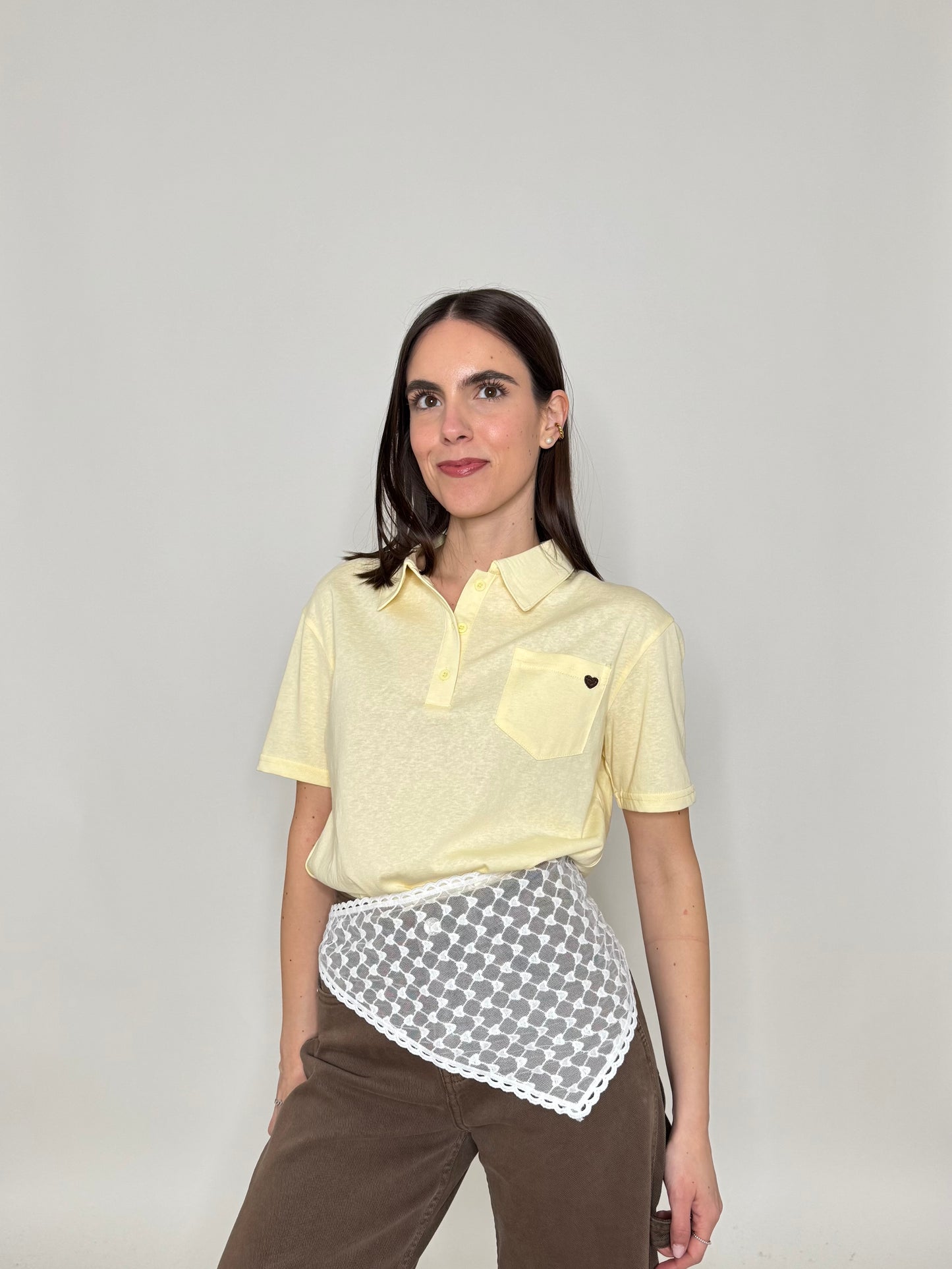 Polo basic light cotton con taschino e cuore Giallo pulcino