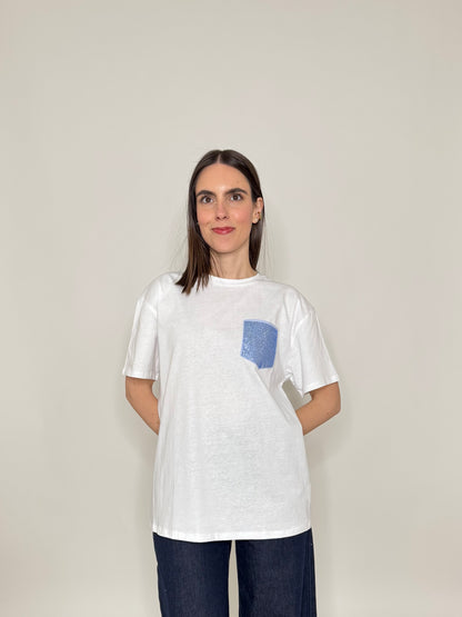 T-shirt in cotone tasca brillantini Azzurro