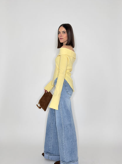 Maglia alla Bardot spalle scese in viscosa Giallo