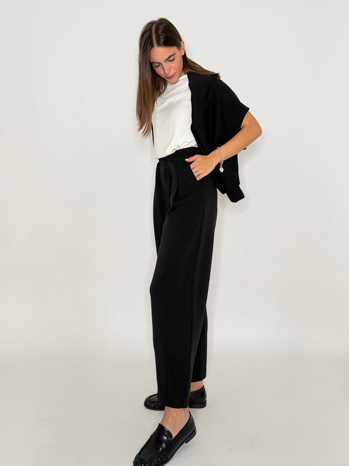 Pantalone ovetto relax fit in viscosa nero