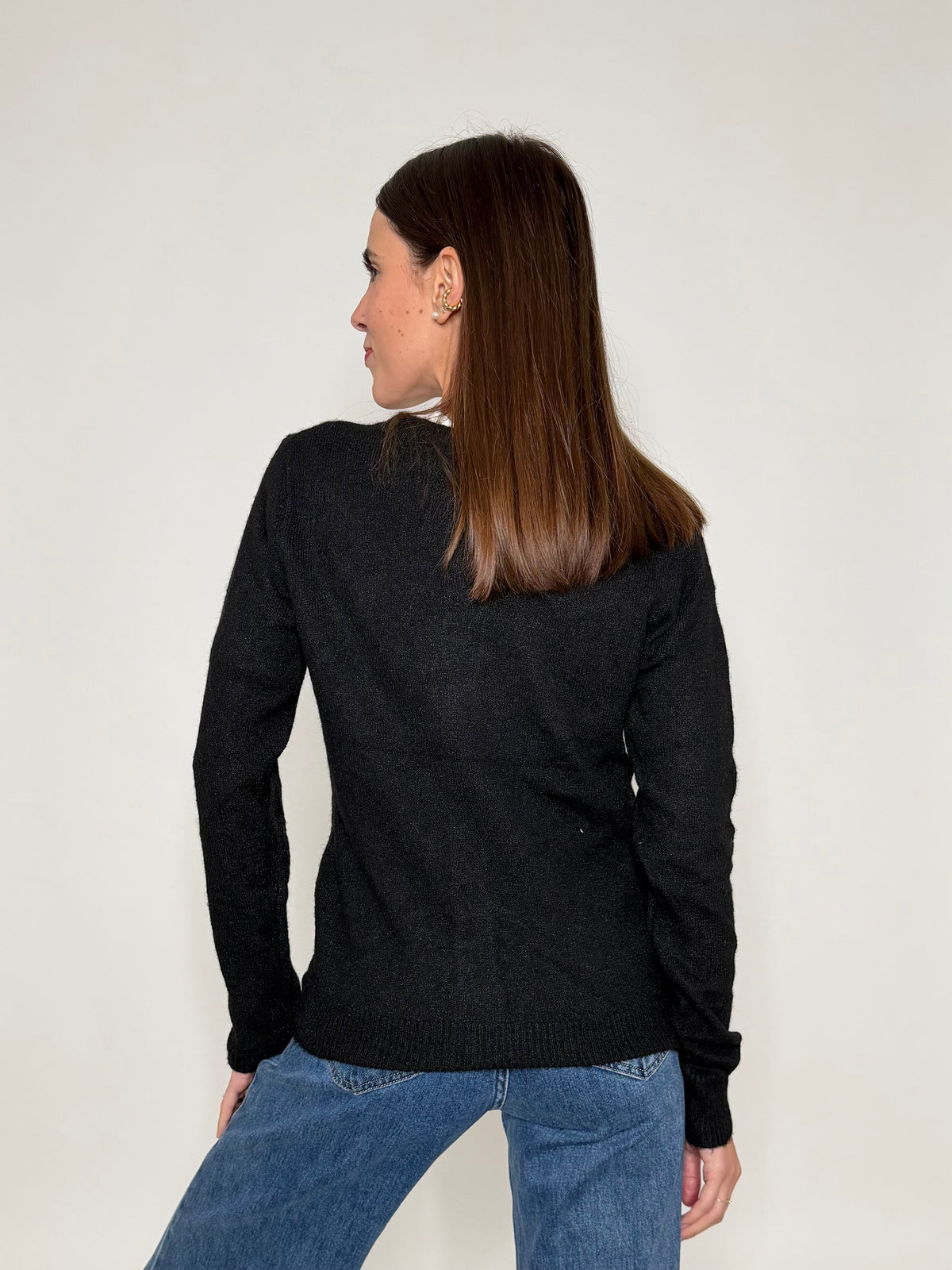 Cardigan "neve" in morbida viscosa e cotone nero