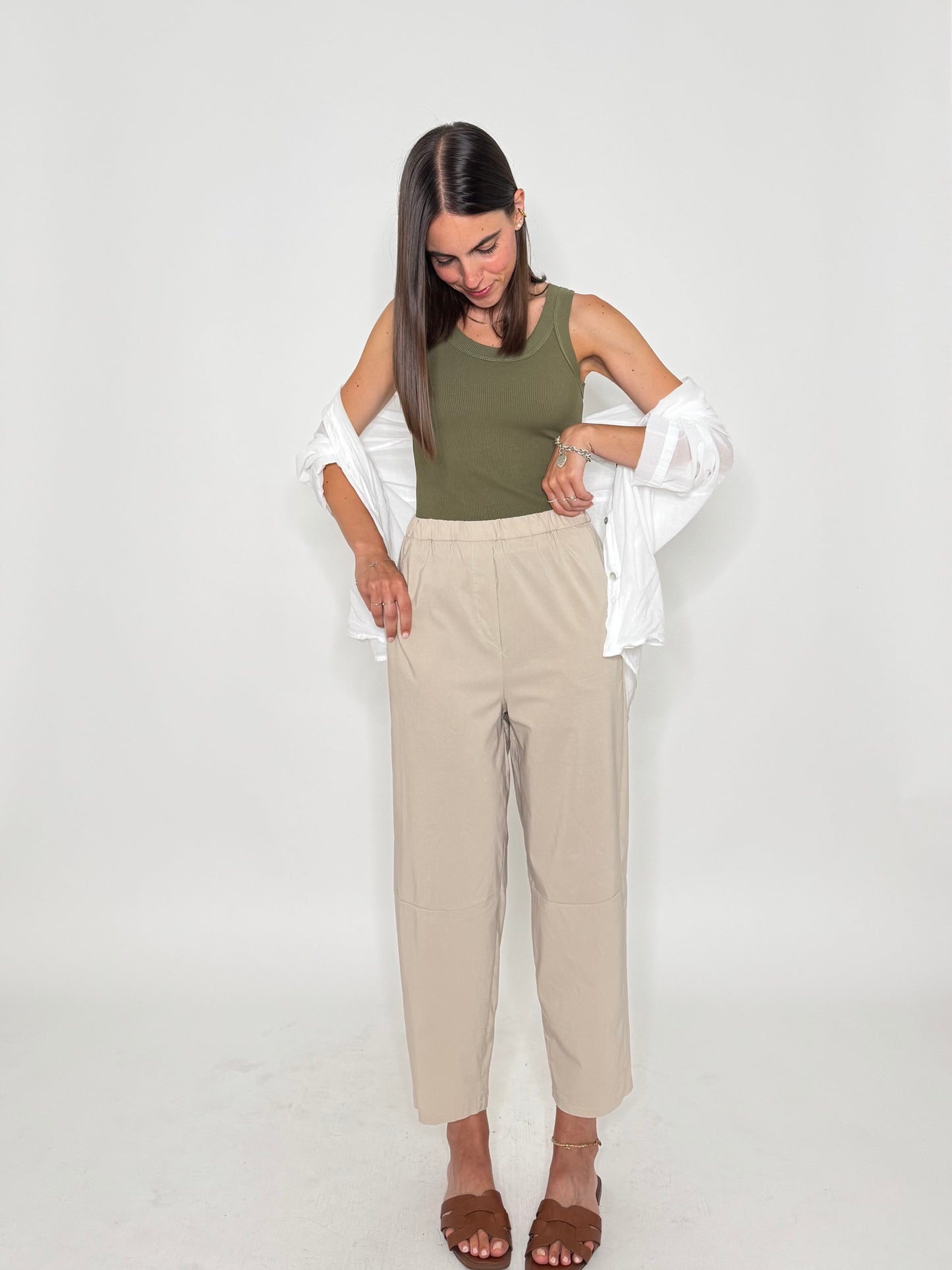 Pantalone Comfy ovetto in viscosa Beige