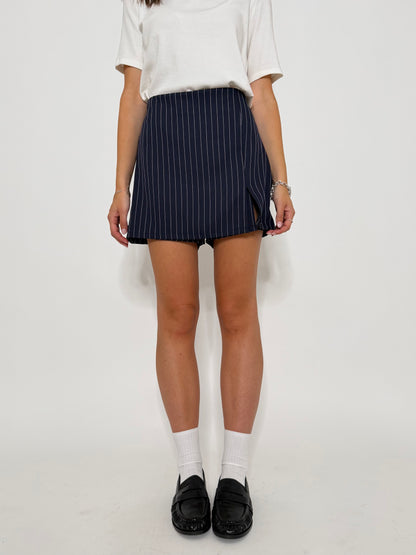 Gonna pantalone gessata blu