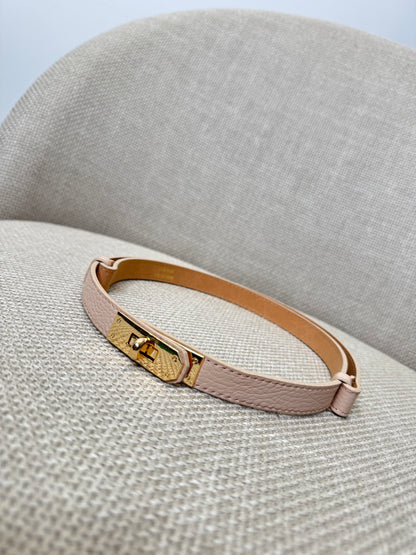 Cintura vera pelle martellata regolabile stile Hermes Rosa Cipria 2cm