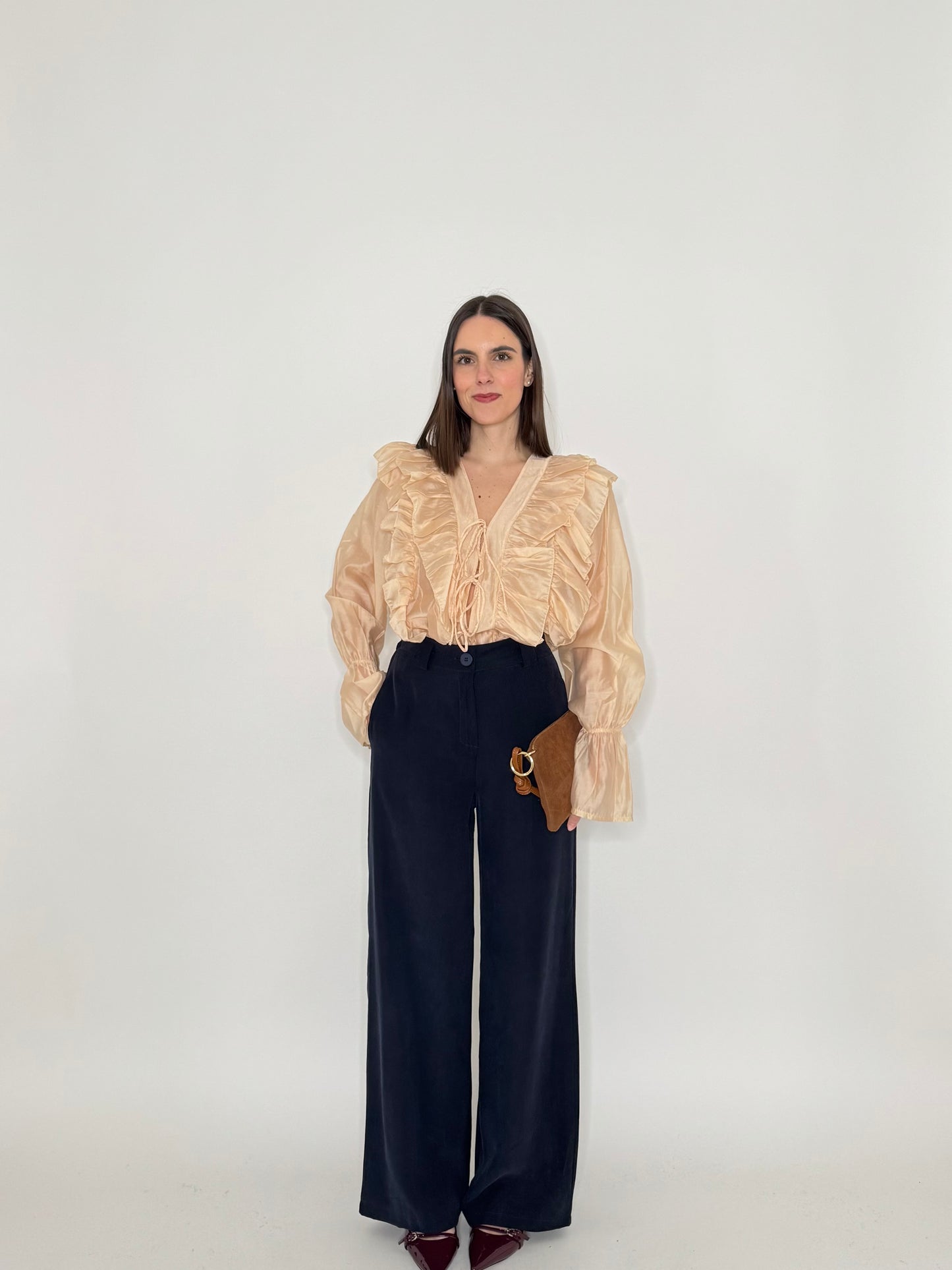 Camicia volant in lyocell con laccetti pesca