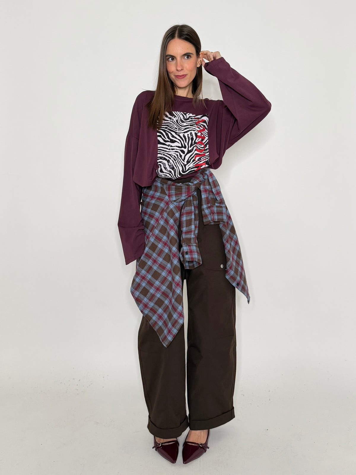 Pantalone cargo wide leg cioccolato