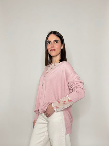 Cardigan in 100% cotone scatoletta Rosa Antico