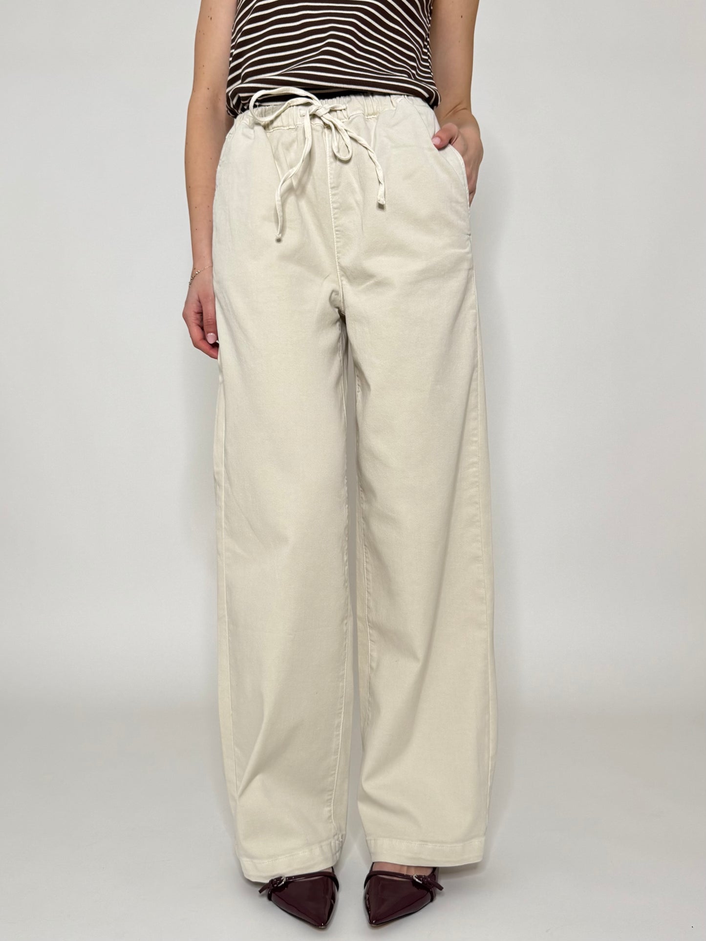 Jeans Spring in cotone con coulisse Crema
