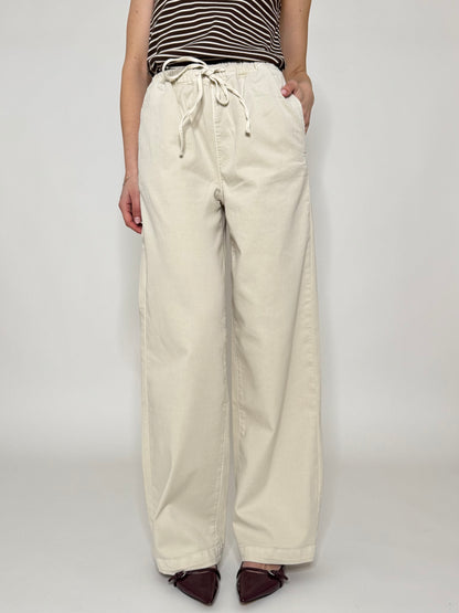 Jeans Spring in cotone con coulisse Crema