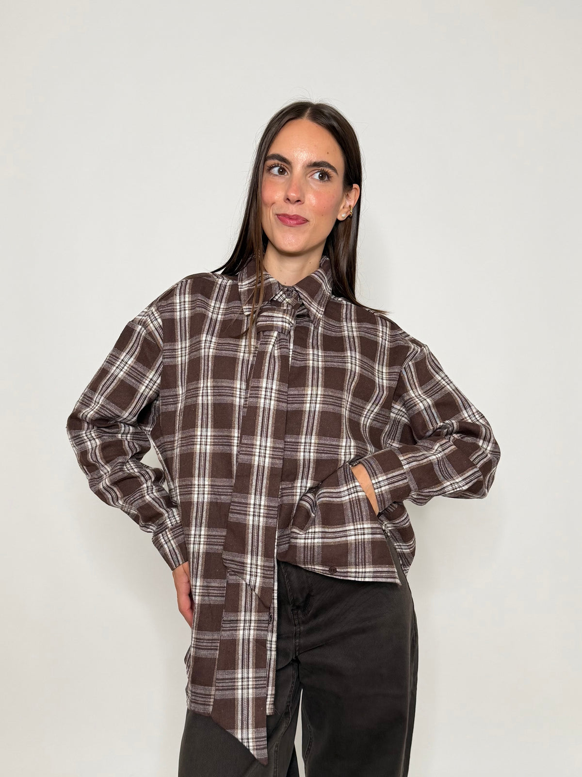 Camicia check in cotone coffee