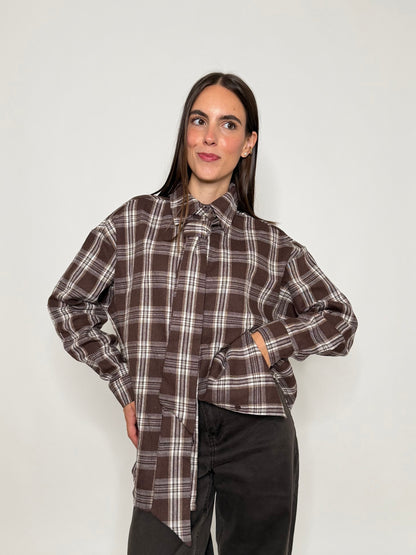 Camicia check in cotone coffee