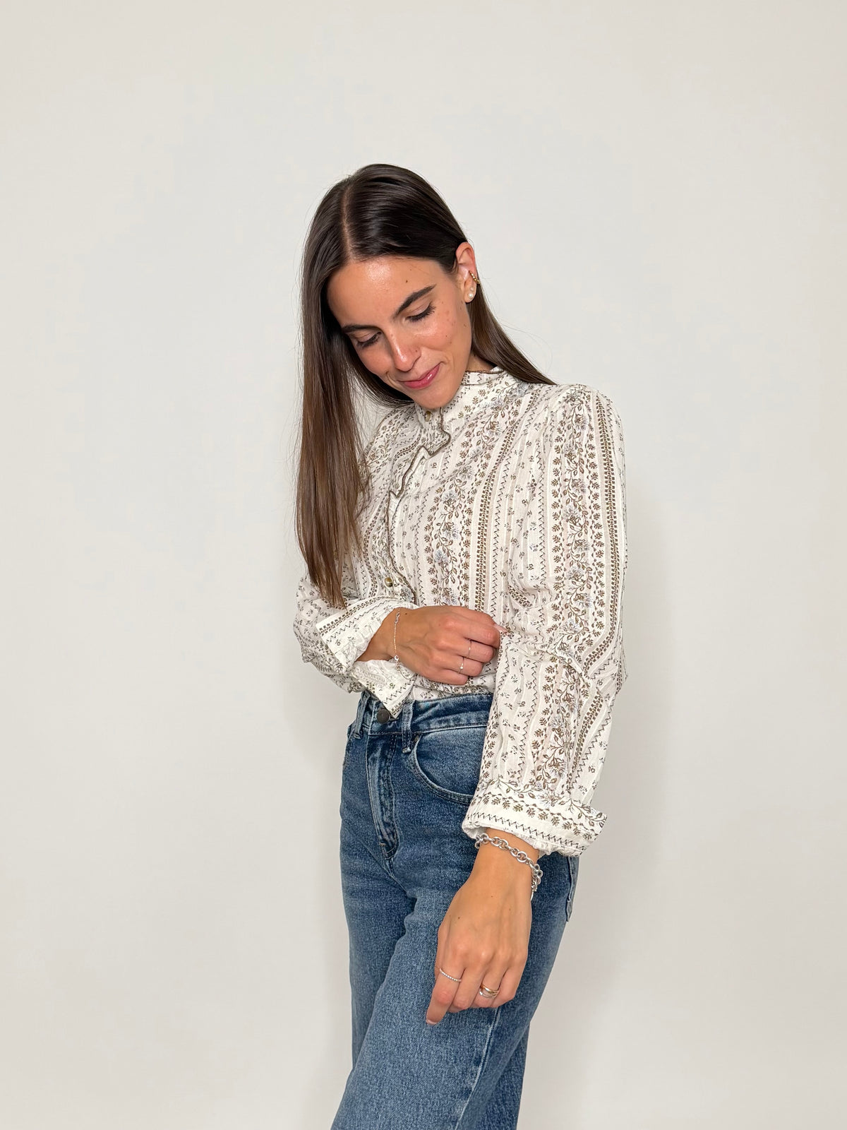 Camicia in cotone rouge coffe/celeste
