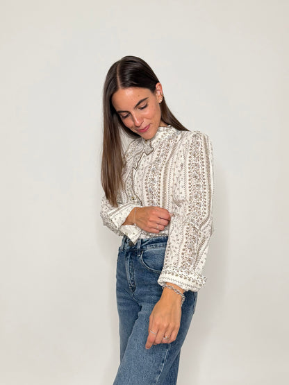 Camicia in cotone rouge coffe/celeste