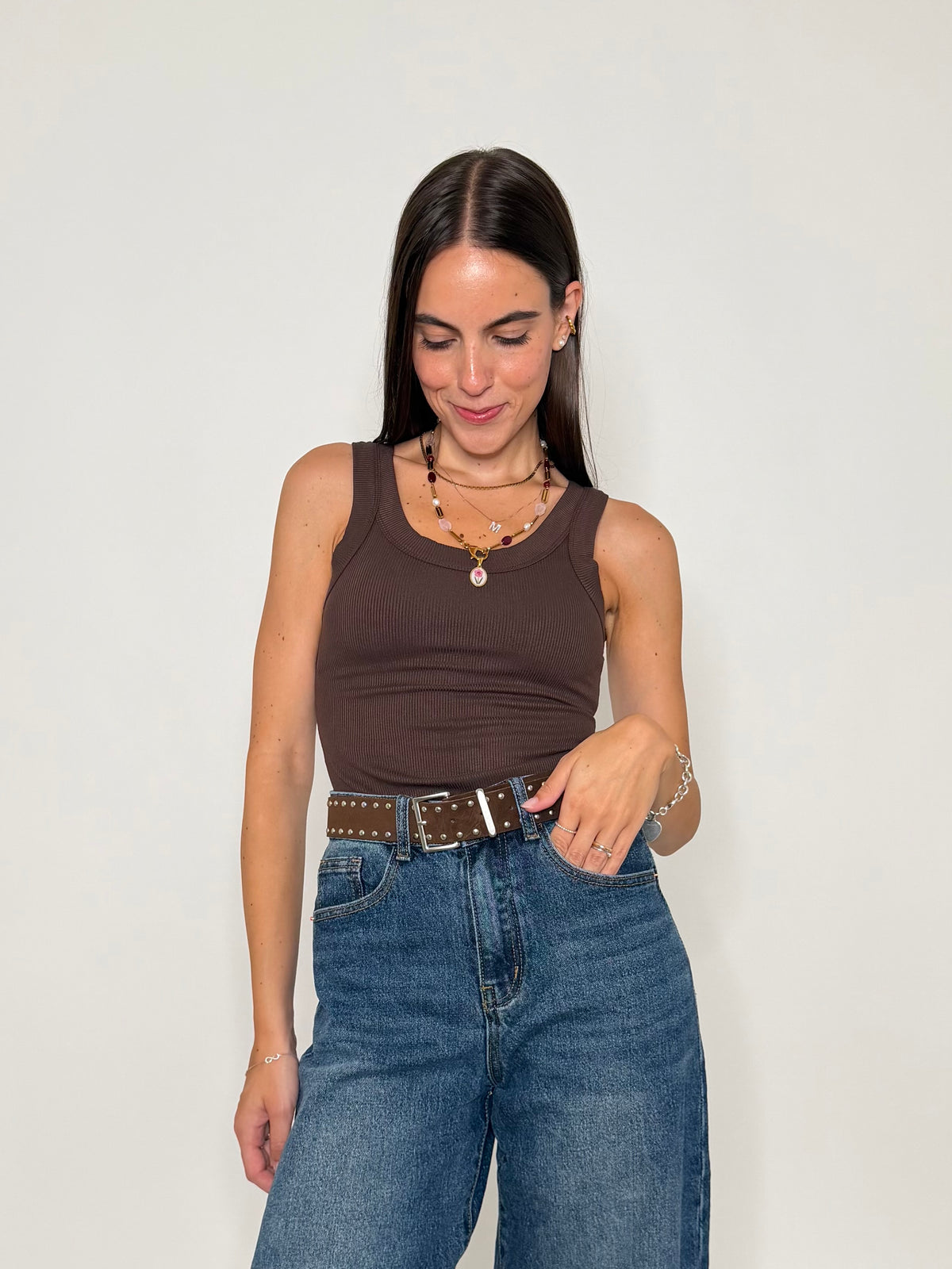 Canotta basic a costine cioccolato